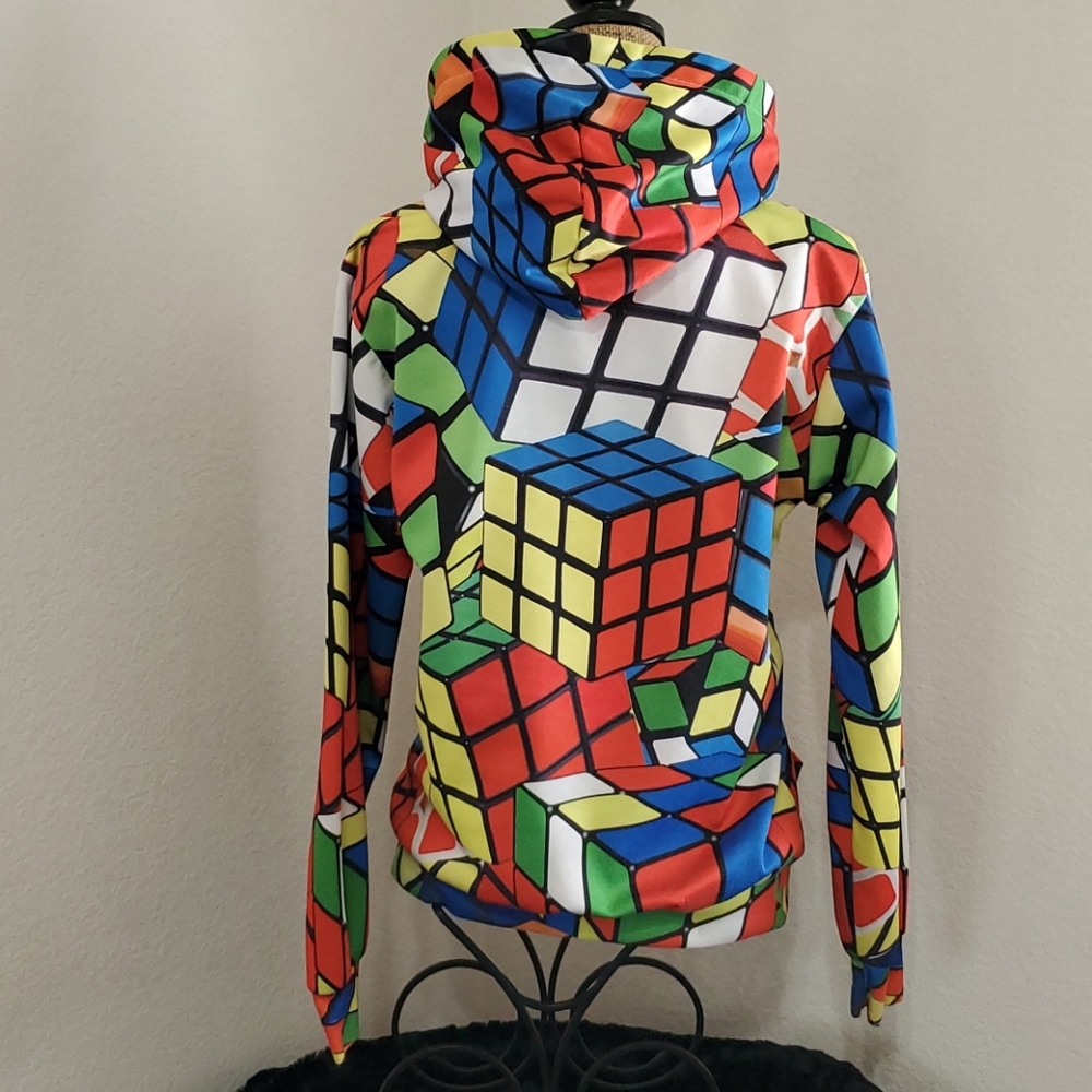 RUBIK'S CUBE long sleeve hoodie front pocket Large gamer 80s fidget toy - Picture 7 of 10